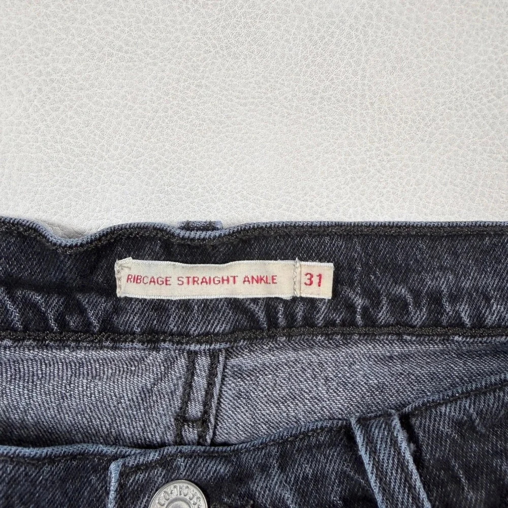 Levis‎ Premium Big E Ribcage Straight Ankle Jeans Womens 31 Washed Black